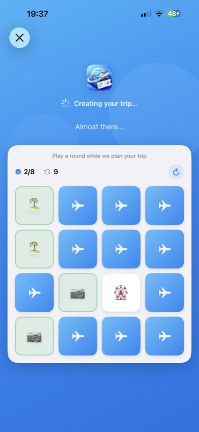 Tripmi builds your trip while you play a memory game